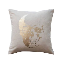 Hello Honey® 18" x 18" Natural & Gold Cotton Printed Pillow with Skeleton Head & Foil