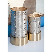 Set of 2" Gold Metal Eclectic Lantern, 8", 10"