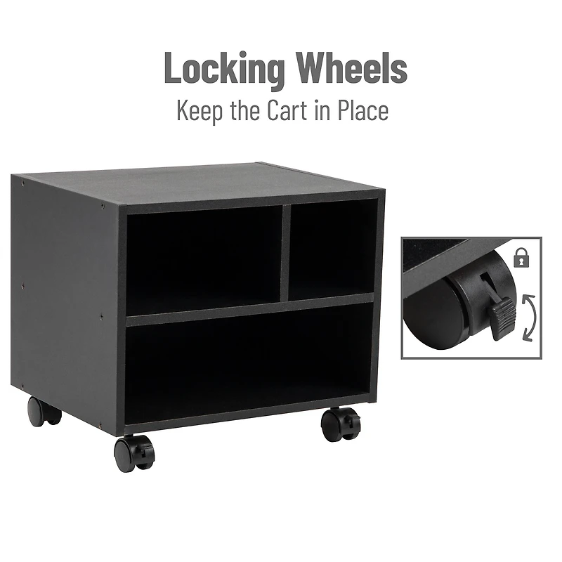 Mind Reader 15.7" Black Printer Cart with Rolling Supply Organization Shelves