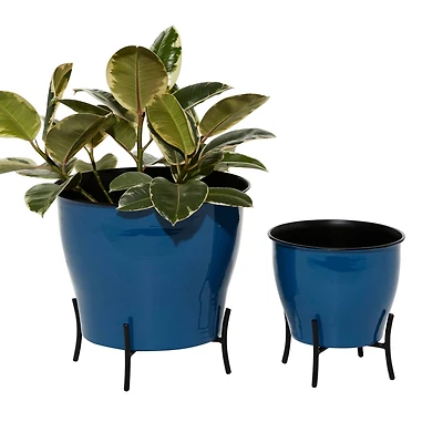 The Novogratz Blue Metal Farmhouse Planter Set 9" & 12"