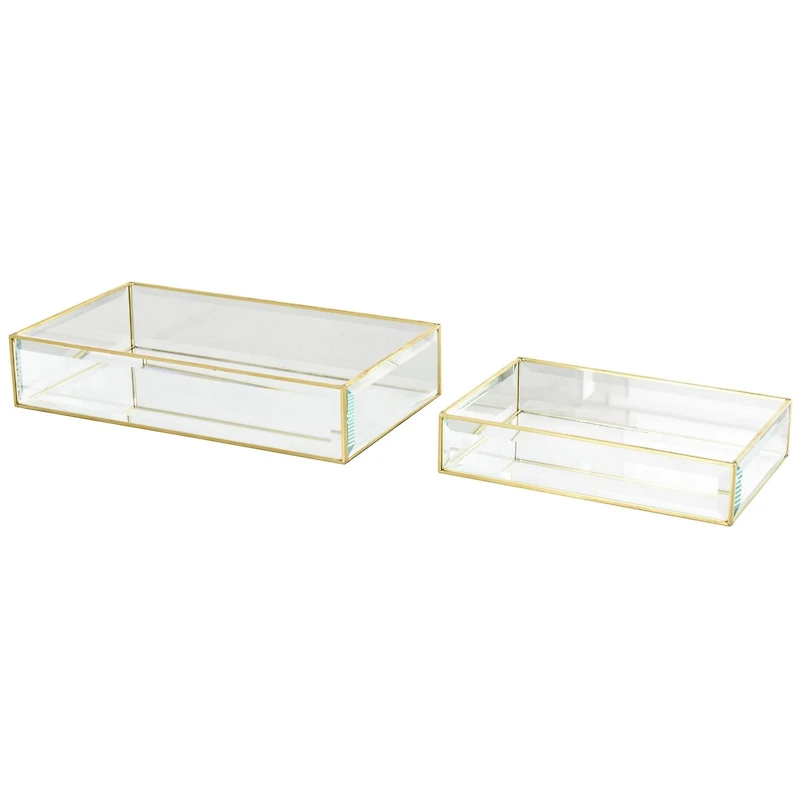 Clear & Gold Beveled Glass & Metal Rectangle Jewelry Box Set
