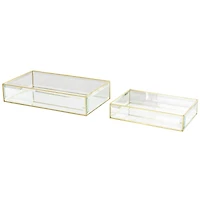 Clear & Gold Beveled Glass & Metal Rectangle Jewelry Box Set