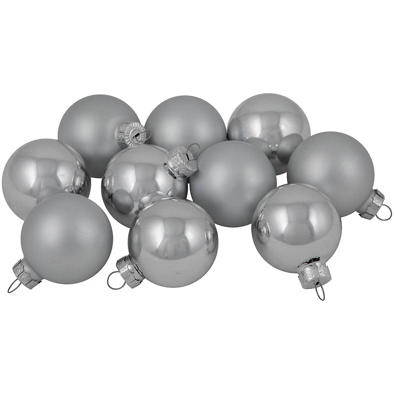 10ct. 1.75" Silver Shiny and Matte Glass Ball Christmas Ornaments