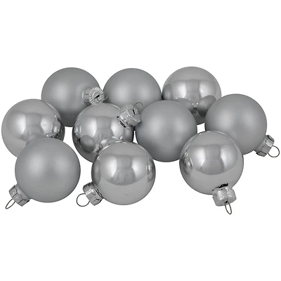 10ct. 1.75" Silver Shiny and Matte Glass Ball Christmas Ornaments