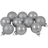10ct. 1.75" Silver Shiny and Matte Glass Ball Christmas Ornaments
