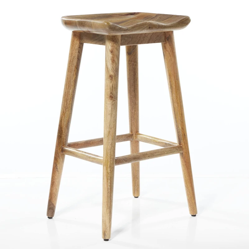 Brown Wood Contemporary Stool, 30" x 17" x 14"