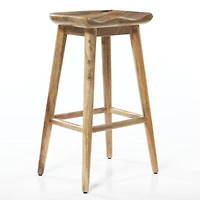 Brown Wood Contemporary Stool, 30" x 17" x 14"