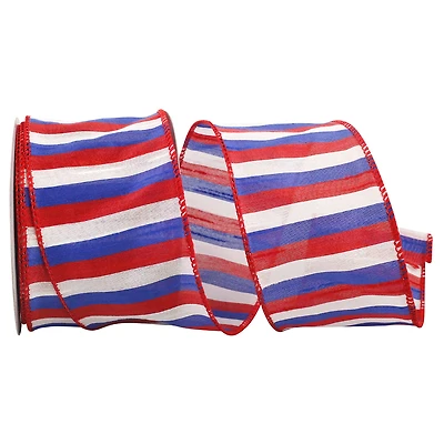 The Ribbon Roll 2.5" x 10yd. Wired Patriotic Stripes Ribbon