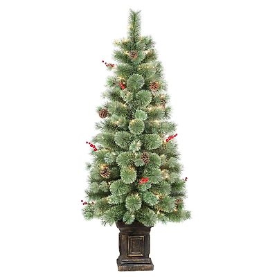 4.5ft. Pre-Lit Natural Pine Artificial Christmas Tree in Decorative Planter, Clear Lights