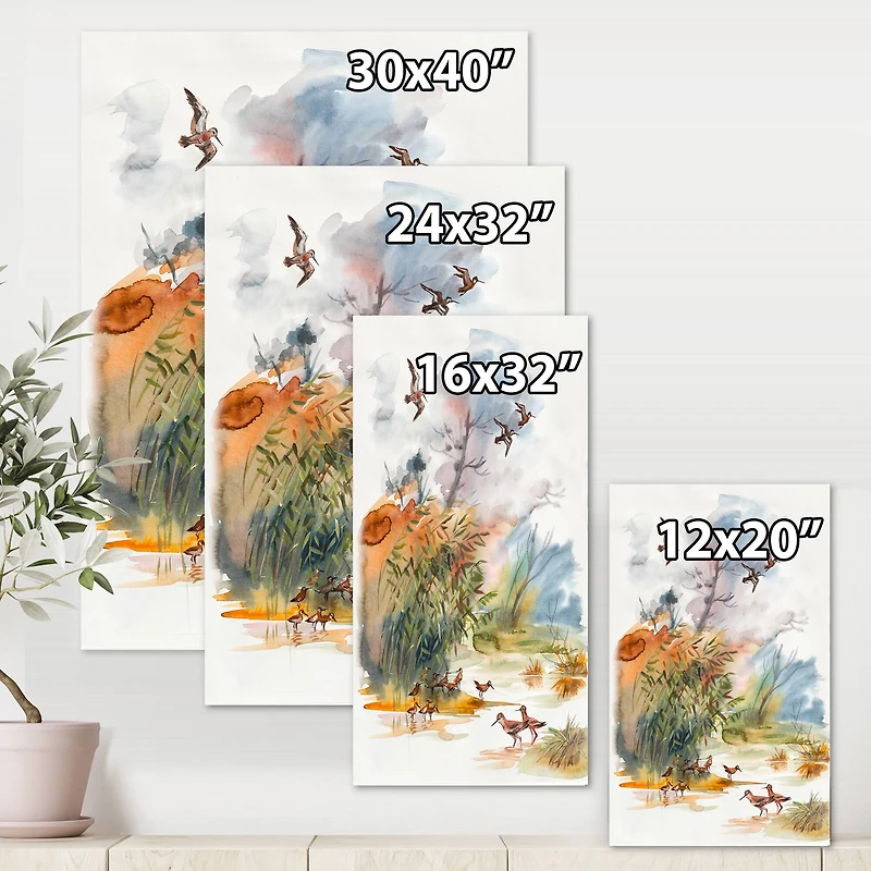 Designart - Autumn Landscape With Flying Over The Water