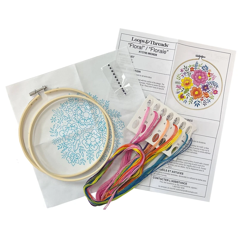 6" Floral Stamped Design Embroidery Kit with Hoop by Loops & Threads®