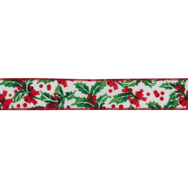 1.5" x 30ft. Holly & Bows Wired Ribbon by Celebrate It®