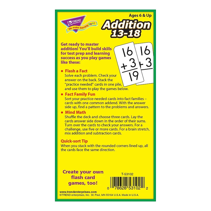 Trend Enterprises® Addition 13-18 Skill Drill Flash Cards