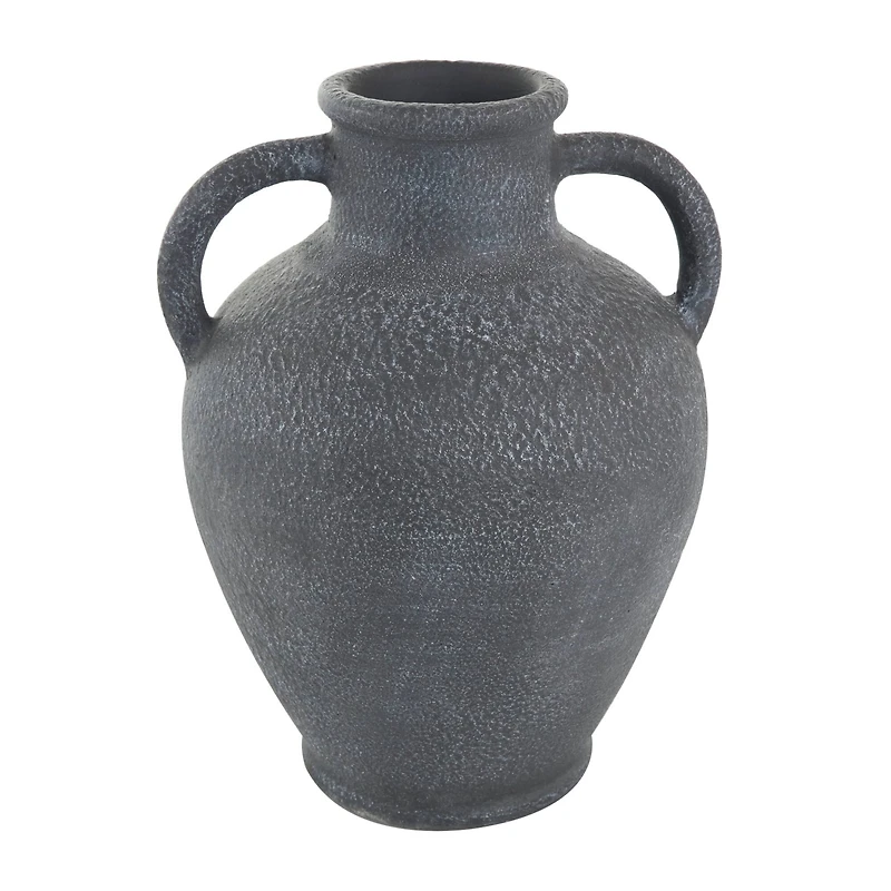 16" Black Ceramic Whitewashed Textured Amphora Vase
