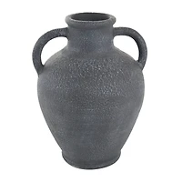 16" Black Ceramic Whitewashed Textured Amphora Vase
