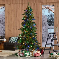 7.5ft. Pre-Lit Slim Fir Christmas Tree Kit with Ornaments, Tree Skirt & Santa Figurine