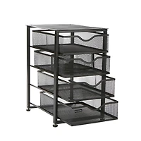 Mind Reader Black Metal Rolling Mesh Office Cart 4-Tiered Drawer Utility Storage Cabinet