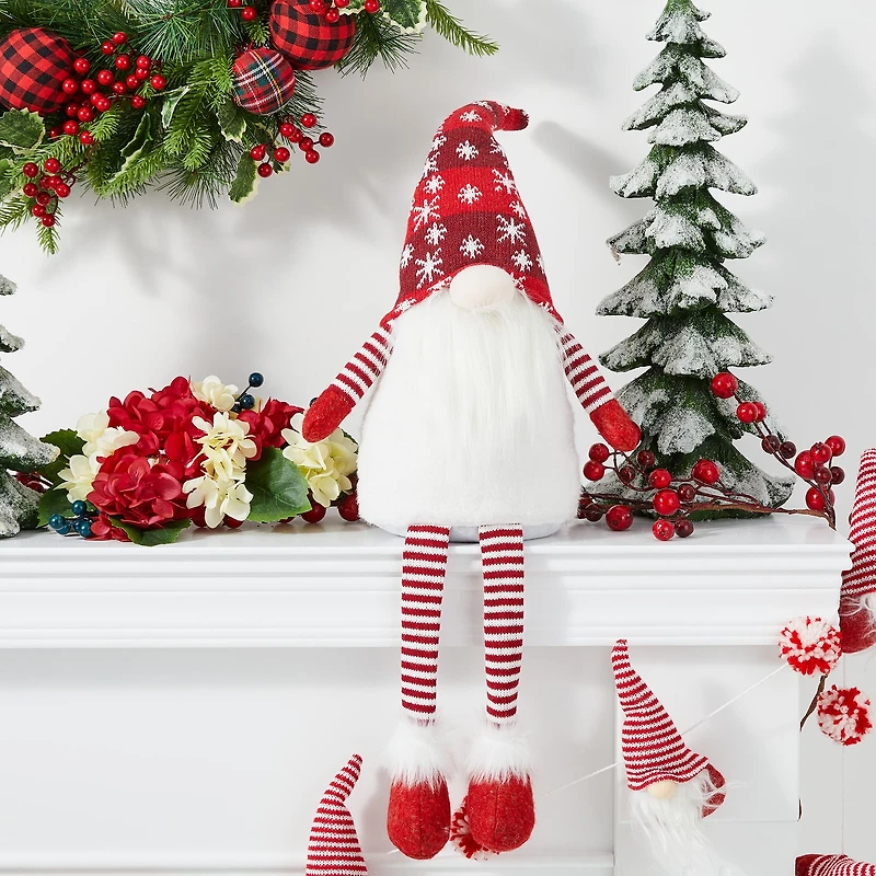 Glitzhome® 28" Fabric Christmas Gnome Shelf Sitter with Dangling Legs