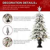 5ft. Pre-Lit Flocked Berry Fir Artificial Christmas Porch Tree in Urn, Warm White Lights