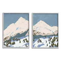 Stupell Industries Snowy Mountain Forest Landscape Calming Blue Peaks in Gray Frame Wall Art