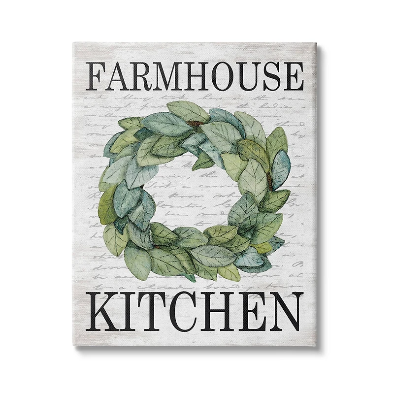 Stupell Industries Farmhouse Kitchen Phrase Tree Leaf Wreath Soft Script Canvas Wall Art