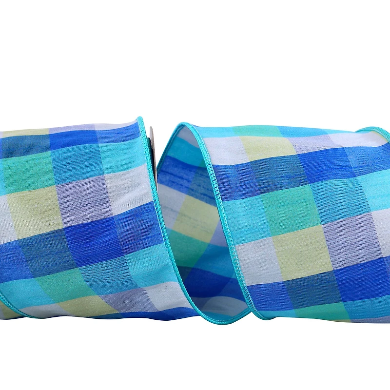 JAM Paper 4" x 10yd. Wired Dupioni Plaid Ribbon