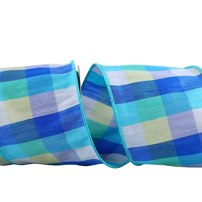 JAM Paper 4" x 10yd. Wired Dupioni Plaid Ribbon