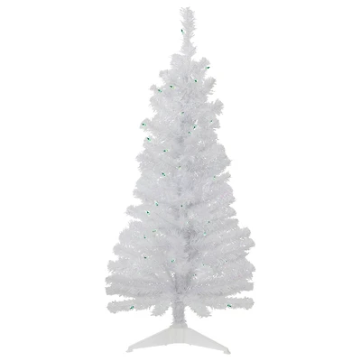 4ft. Pre-Lit White Rockport Pine Artificial Christmas Tree, Green Lights