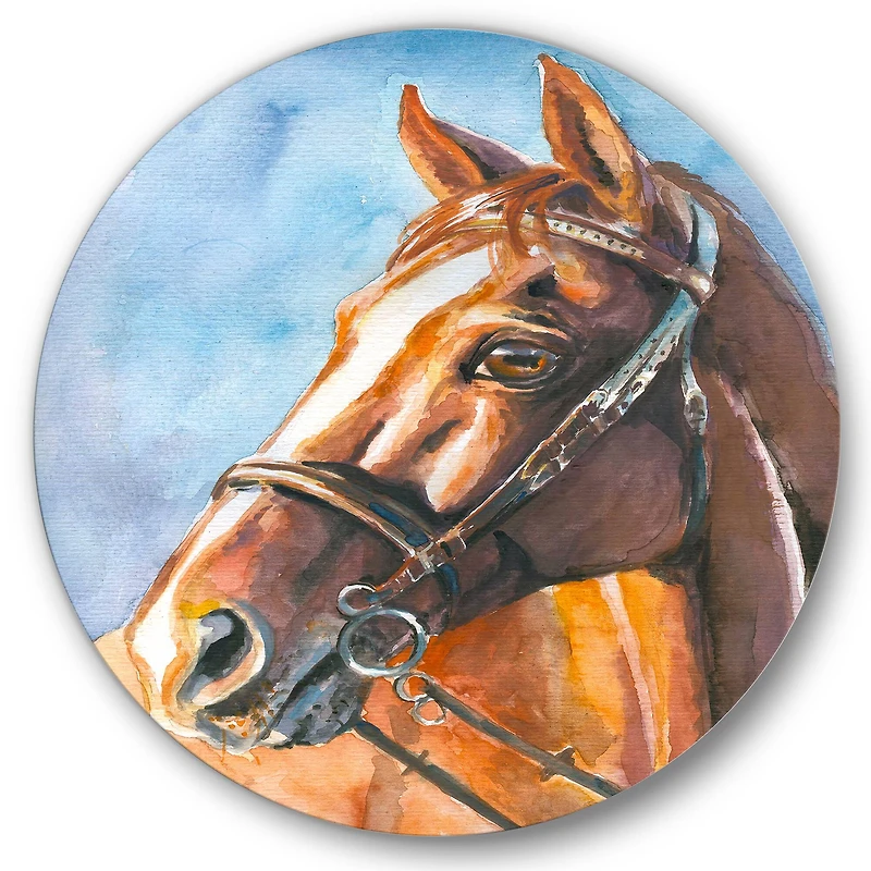 Designart - Portrait of A Brown Horse - Farmhouse Metal Circle Wall Art