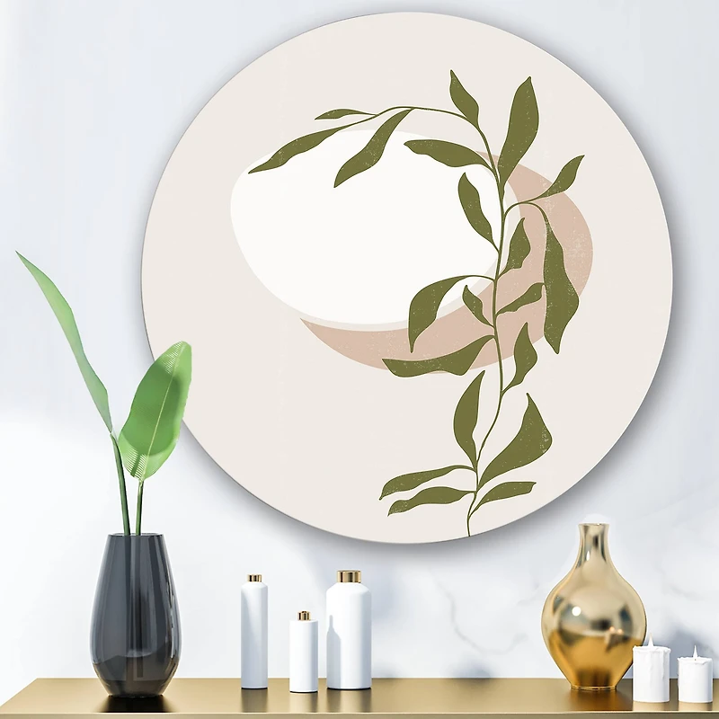 Designart - Abstract Sun and Moon With Green Leaf III