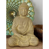12" Tan Bohemian Ceramic Buddha Sculpture