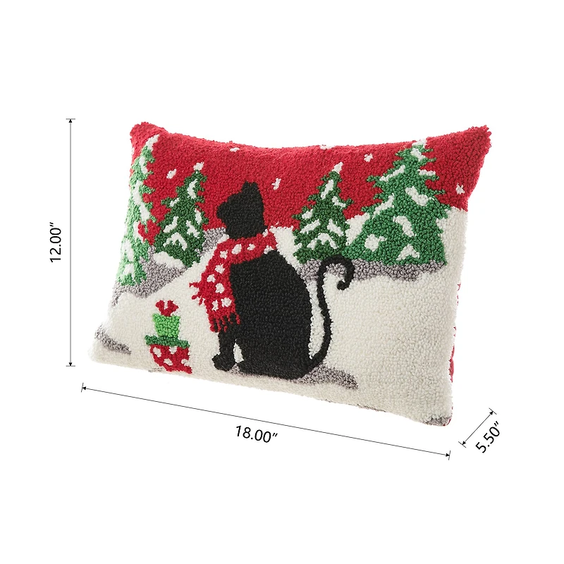 Glitzhome® Hooked Christmas Cat Pillow