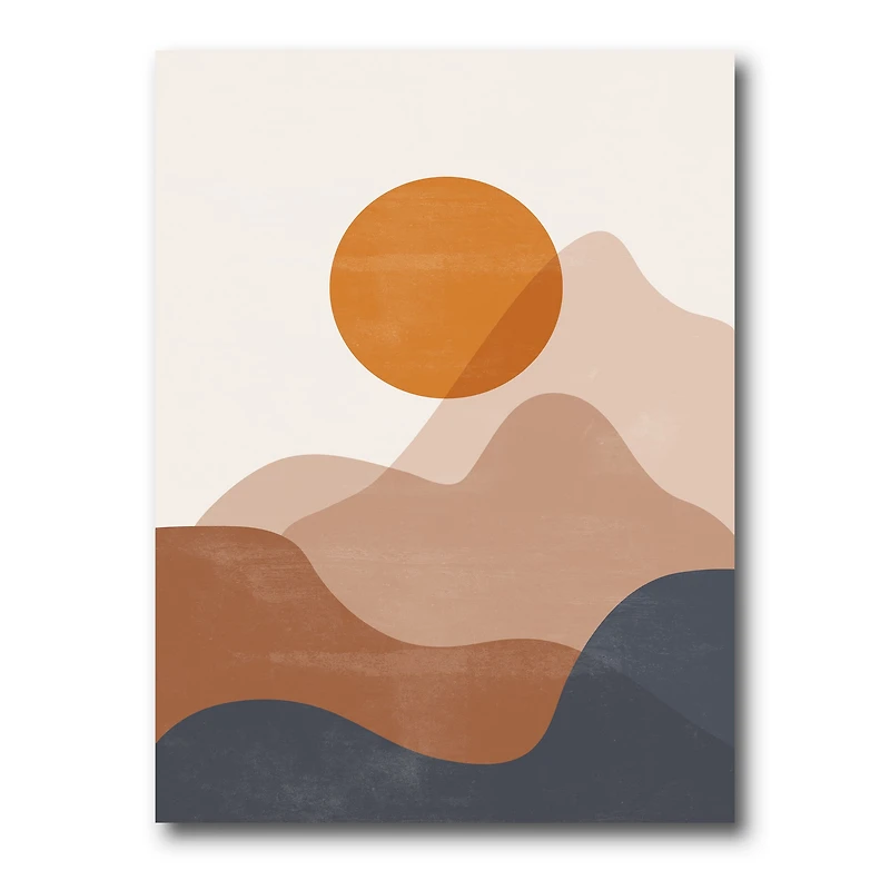 Designart - Abstract Red Moon In Earth Toned Mountains II