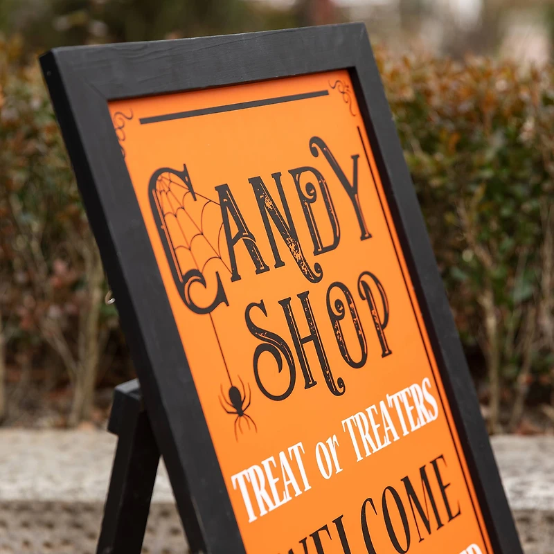 Glitzhome® 24" Halloween Wooden "Candy Shop" Standing Or Hanging Easel Sign