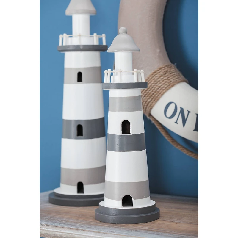 Grey wood Coastal Sculpture, Lighthouse 13" x 4" x 4"