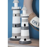 Grey wood Coastal Sculpture, Lighthouse 13" x 4" x 4"