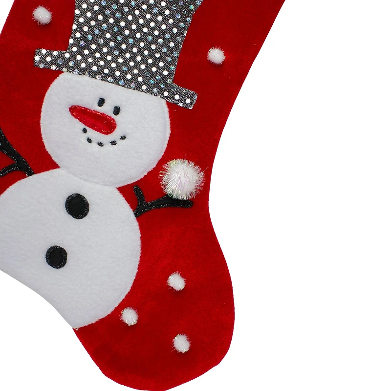 20.5" Red Snowman Christmas Stocking with Sequined Cuff