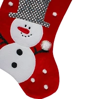 20.5" Red Snowman Christmas Stocking with Sequined Cuff