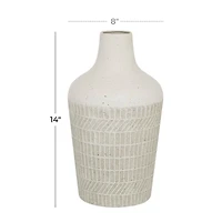 White Metal Contemporary Style Vase, 13" x 8" x 8"