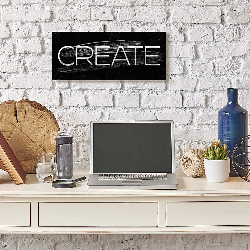 Stupell Industries Create Text Paint Stroke Inspired Black White Canvas Wall Art