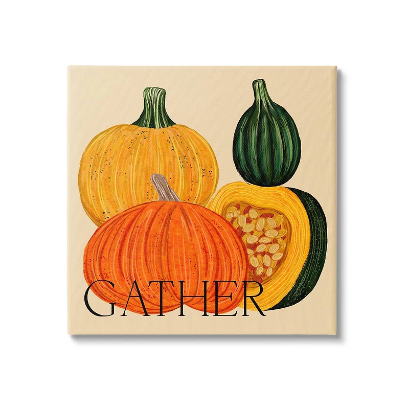 Stupell Industries Gather Autumn Harvest Gourds Canvas Wall Art