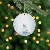White & Silver Porcelain Arctic Fox Disc Ornament