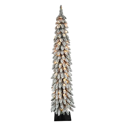 5ft. Pre-Lit Flocked Alpine Artificial Christmas Tree, Clear Lights