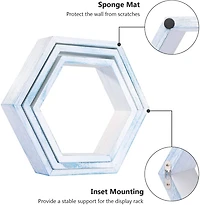 NEX™ Blue Whitewash Wall-Mounted Rustic Hexagon Honeycomb Hanging Shelf Set