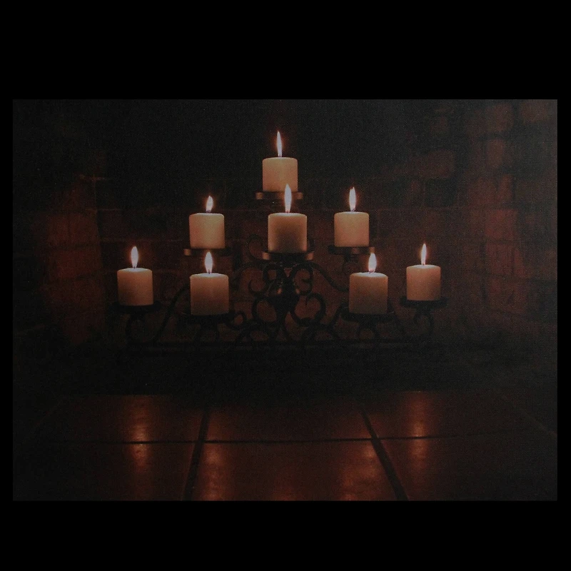 LED Flickering Candles In Fireplace Canvas Wall Art