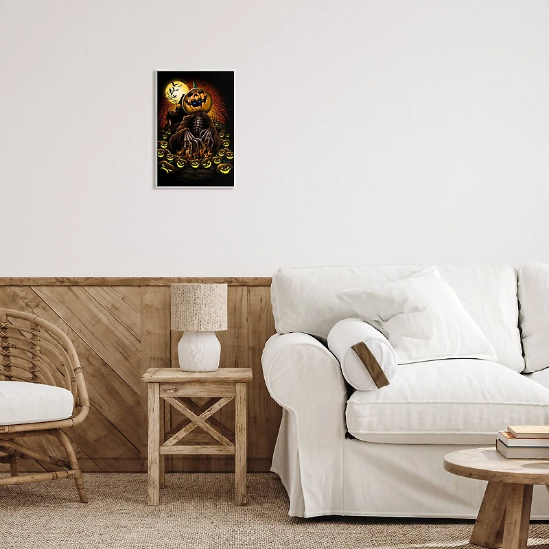 Stupell Industries Spooky Pumpkin Skeleton Haunted Woods Wall Plaque Art