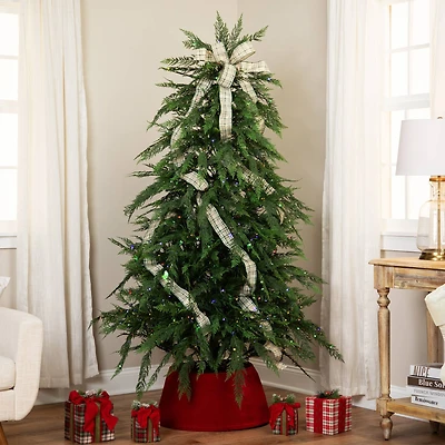 6.5ft. Pre-Lit Medium Weeping Cedar IPT Artificial Christmas Tree, Dual Color LED Lights