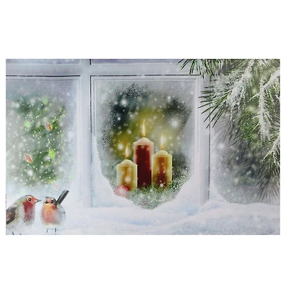 LED Lighted Snowy Window Pane And Candles Christmas Canvas Wall Art