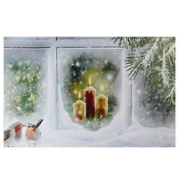 LED Lighted Snowy Window Pane And Candles Christmas Canvas Wall Art