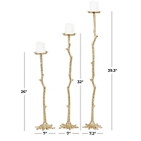 Gold Aluminum Stick Inspired Floor Candle Holder Set